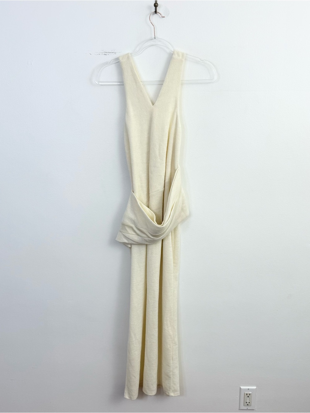 ASOS Design Cream Draped Front Cross Back Knit Midi Dress US 10 EU 42 - Picture 2 of 6